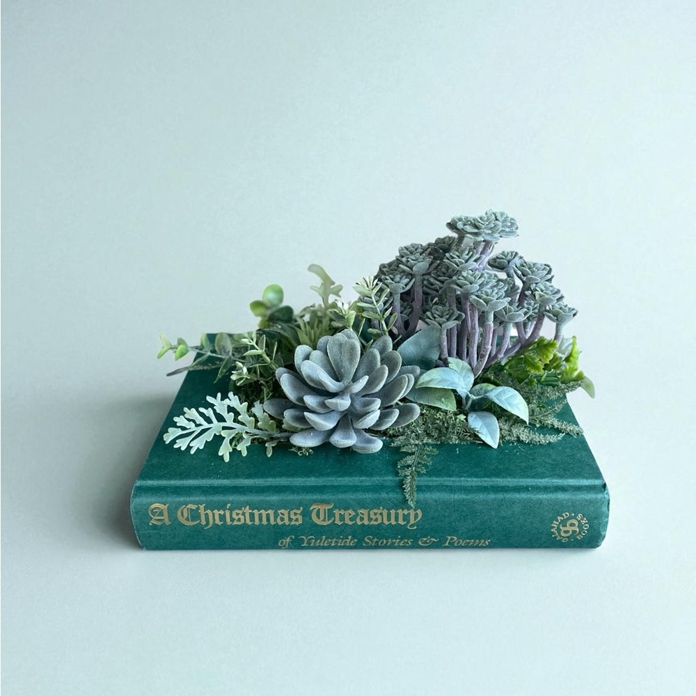 Faux Plant Christmas Book Planter Made From Real Book